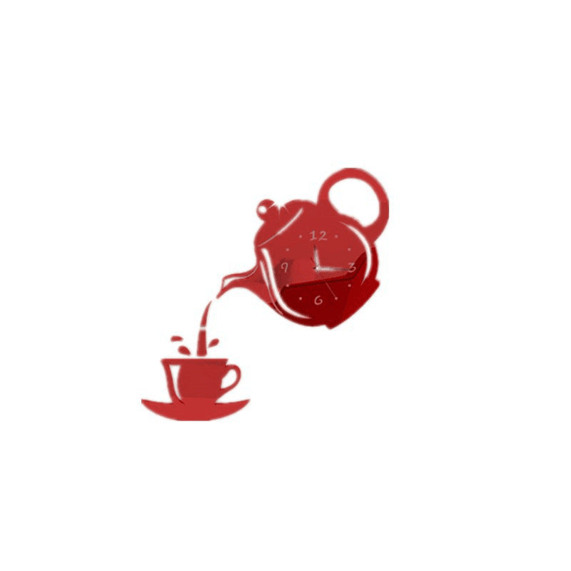 Coffee teapot cup acrylic mirror wall clock