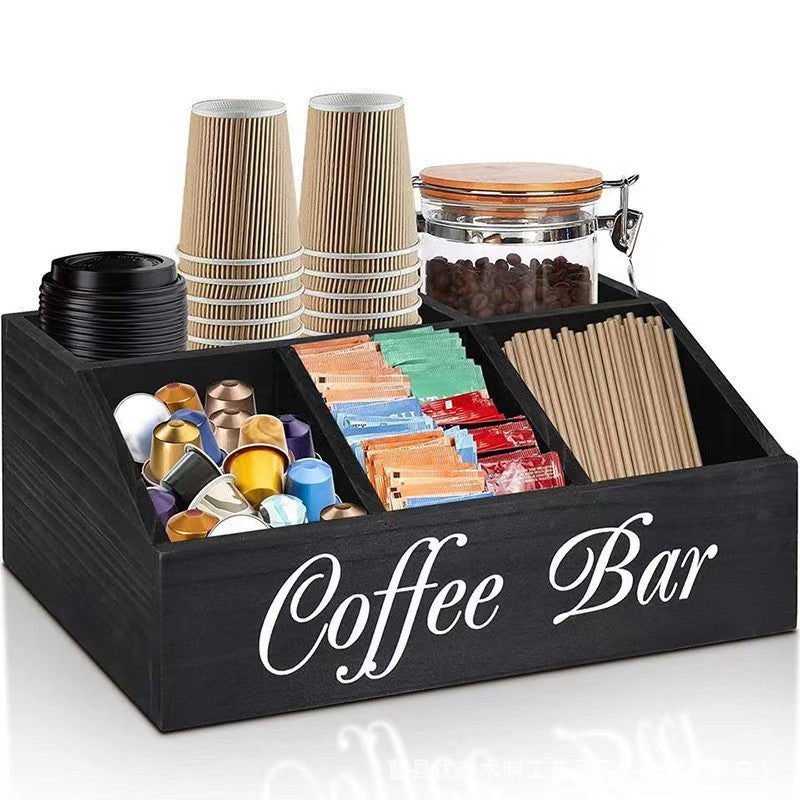 Wooden Grid Coffee Pod Storage Box Desktop Organizer