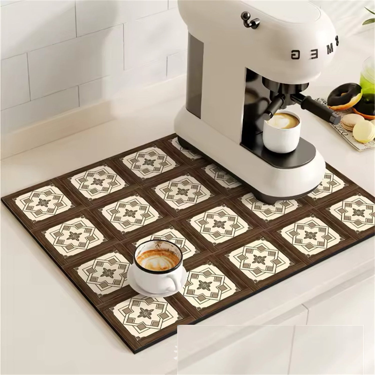 Retro Plaid Coffee Machine Mat Made Of Natural Rubber