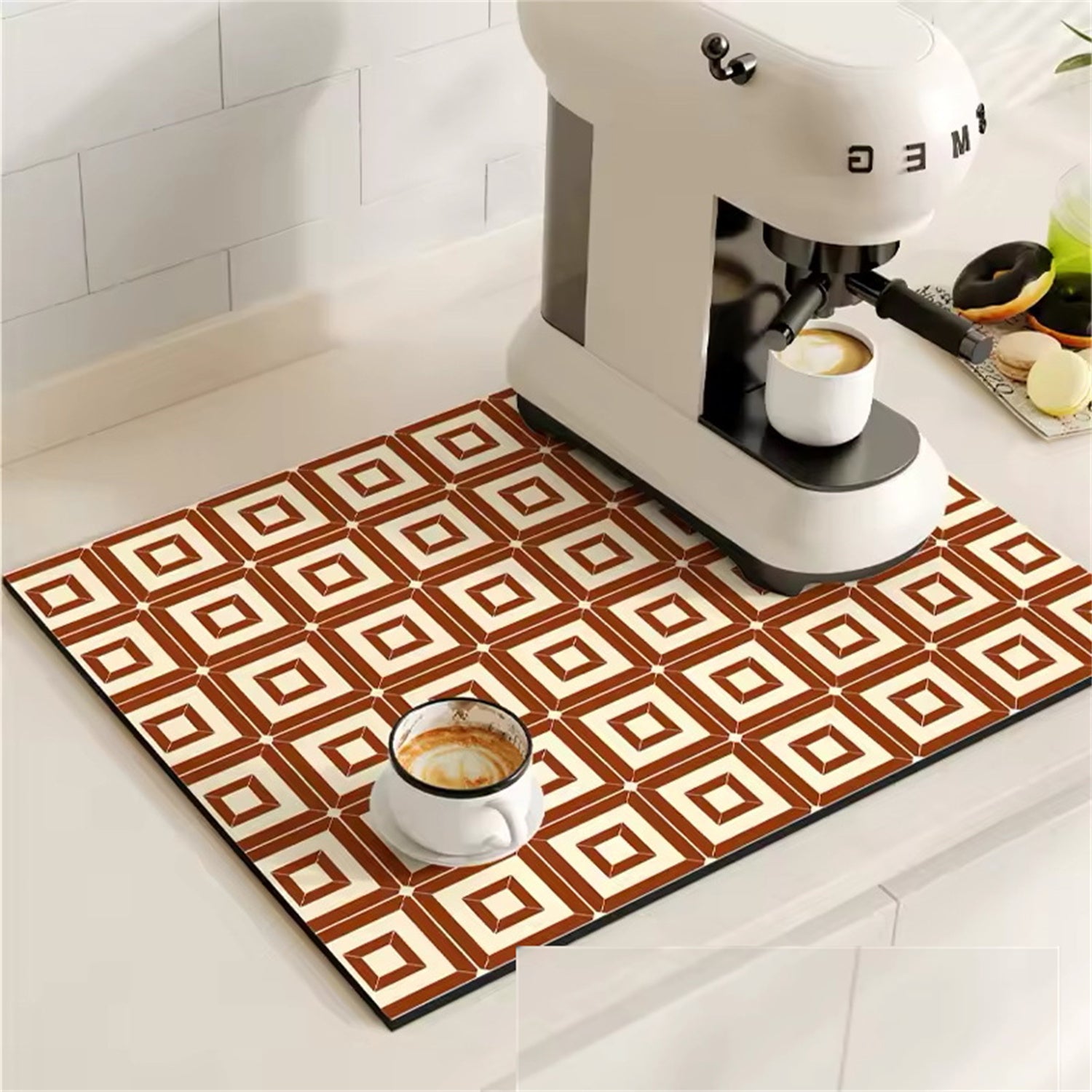 Retro Plaid Coffee Machine Mat Made Of Natural Rubber