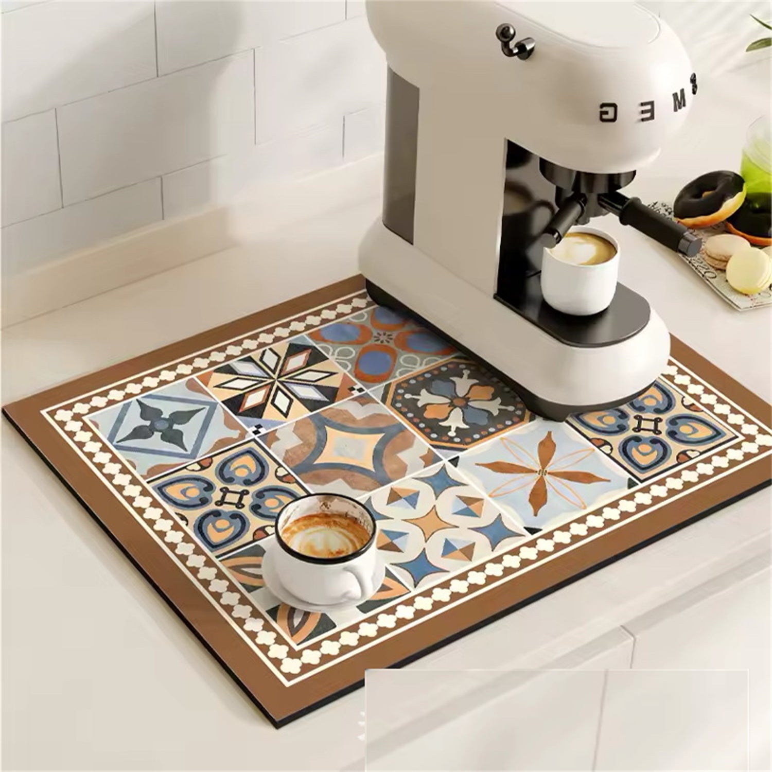 Retro Plaid Coffee Machine Mat Made Of Natural Rubber