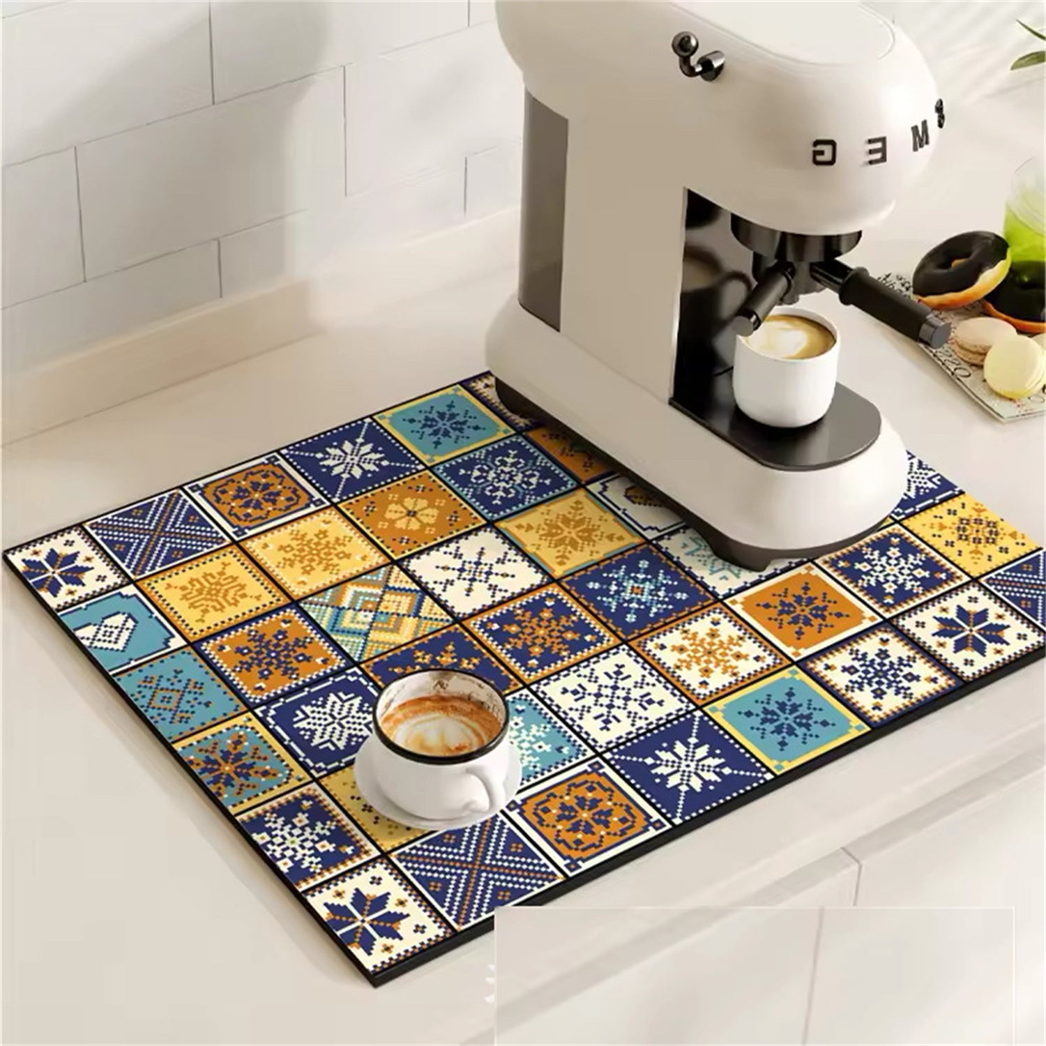 Retro Plaid Coffee Machine Mat Made Of Natural Rubber