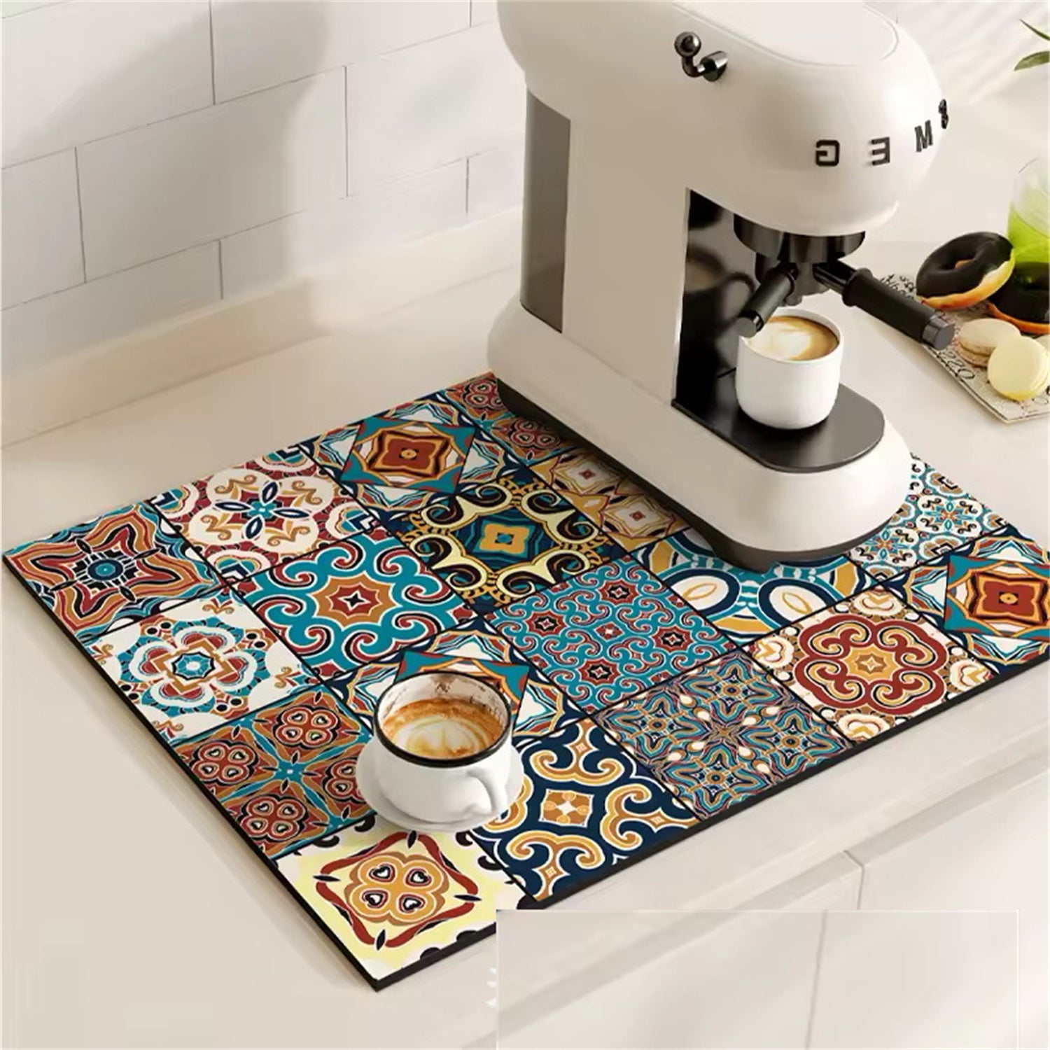 Retro Plaid Coffee Machine Mat Made Of Natural Rubber