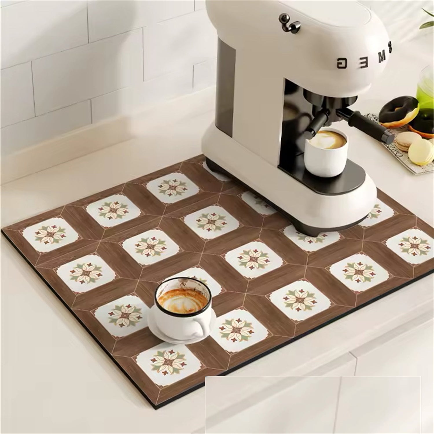Retro Plaid Coffee Machine Mat Made Of Natural Rubber
