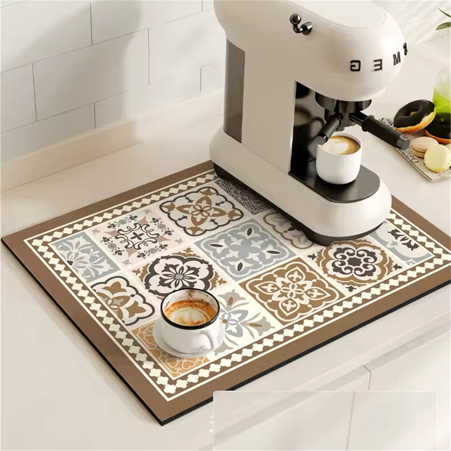 Retro Plaid Coffee Machine Mat Made Of Natural Rubber