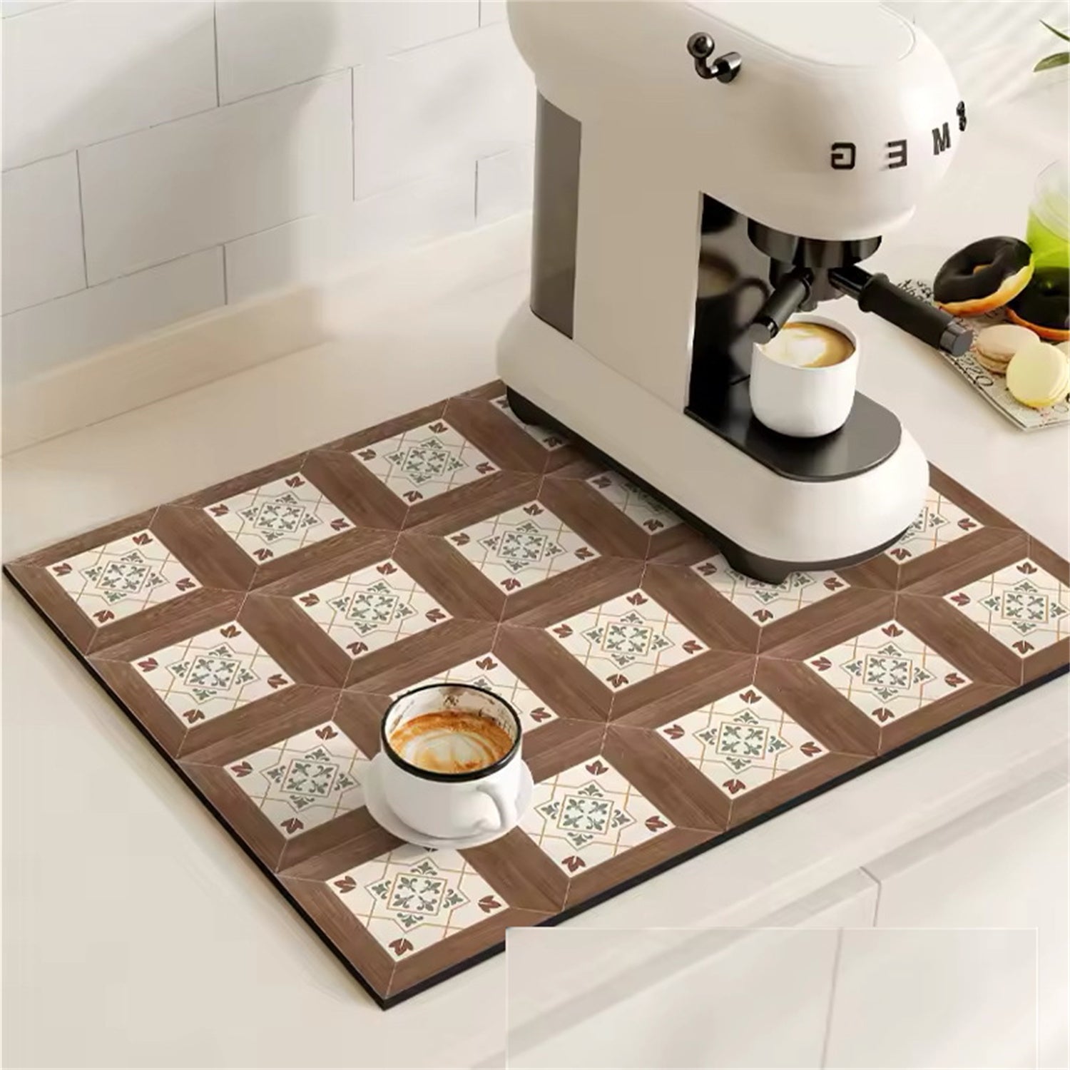 Retro Plaid Coffee Machine Mat Made Of Natural Rubber