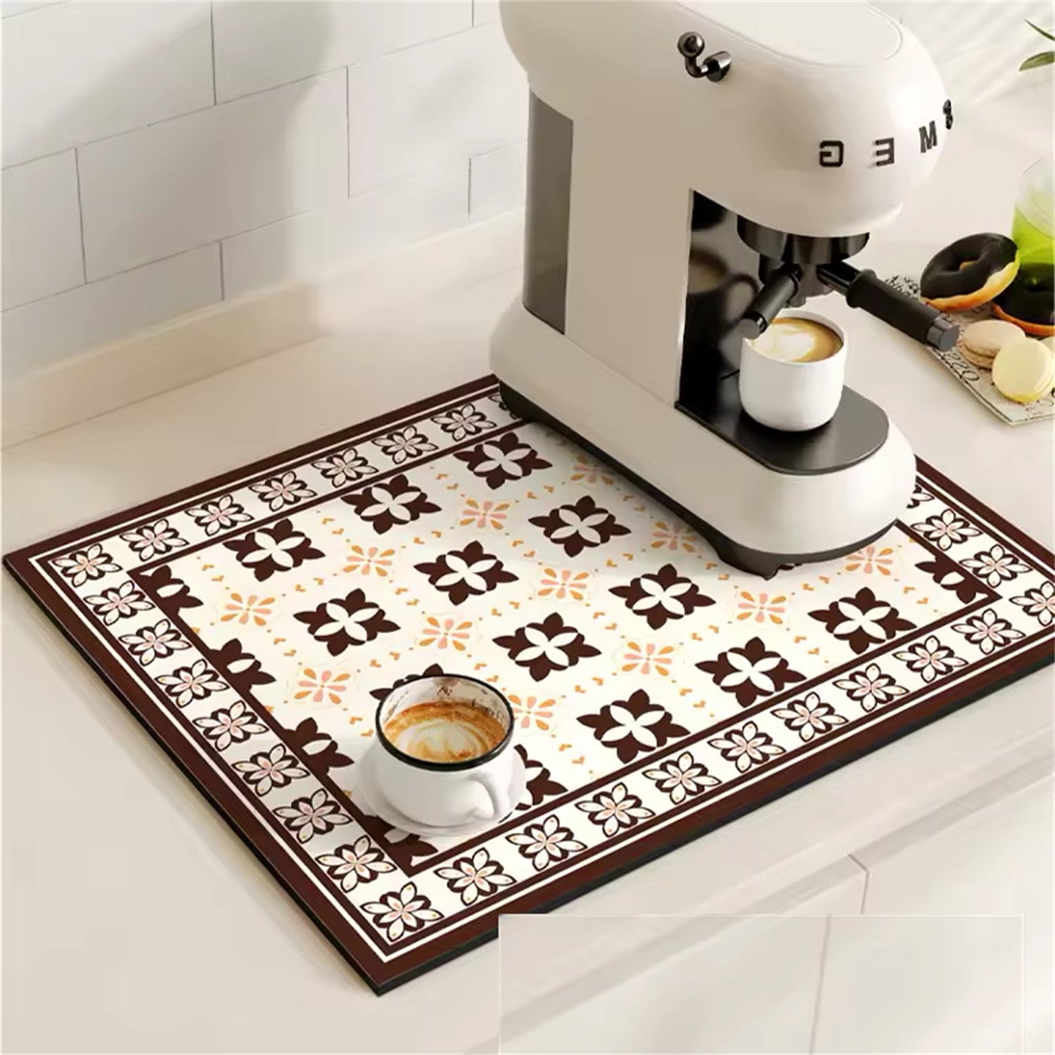 Retro Plaid Coffee Machine Mat Made Of Natural Rubber