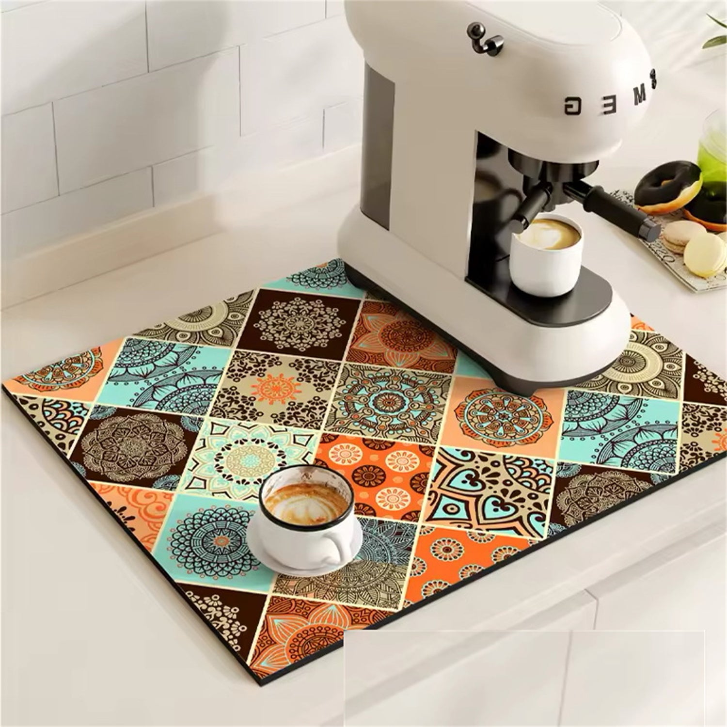 Retro Plaid Coffee Machine Mat Made Of Natural Rubber