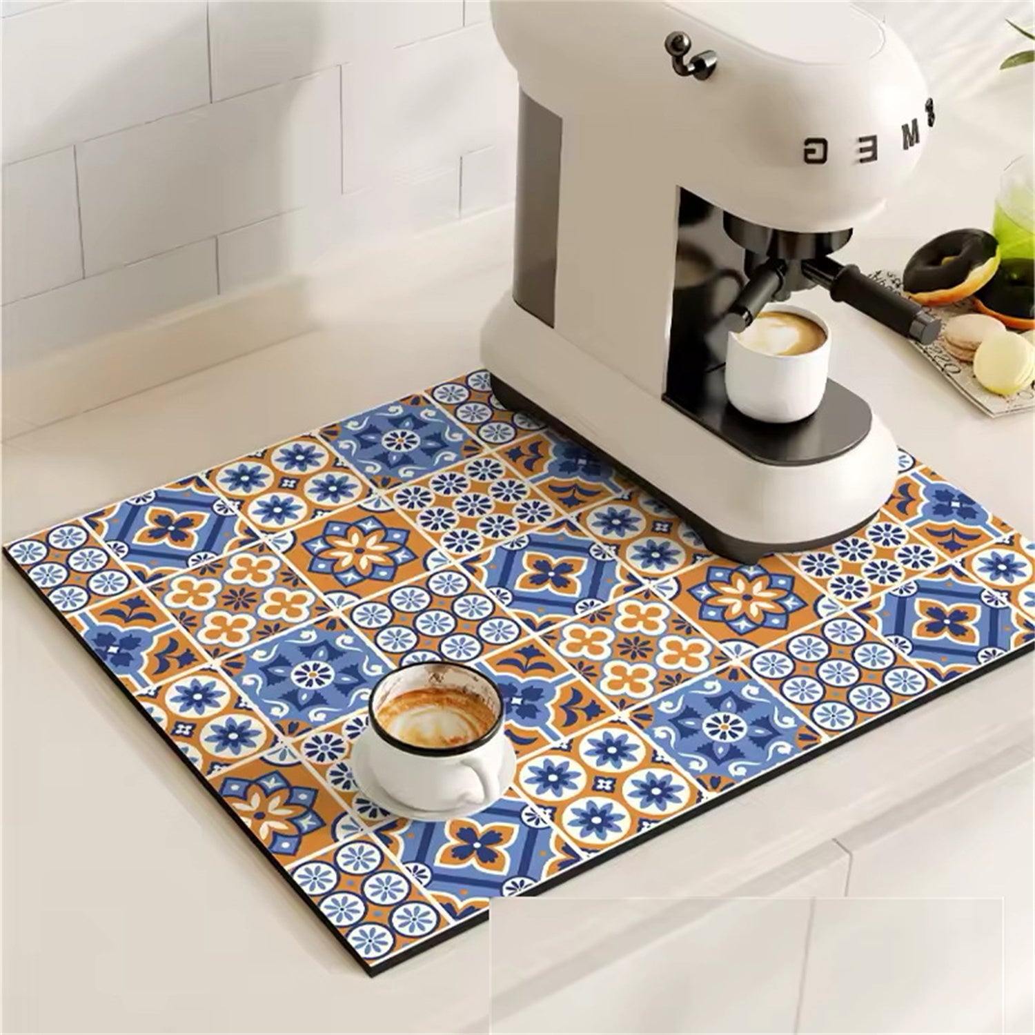 Retro Plaid Coffee Machine Mat Made Of Natural Rubber