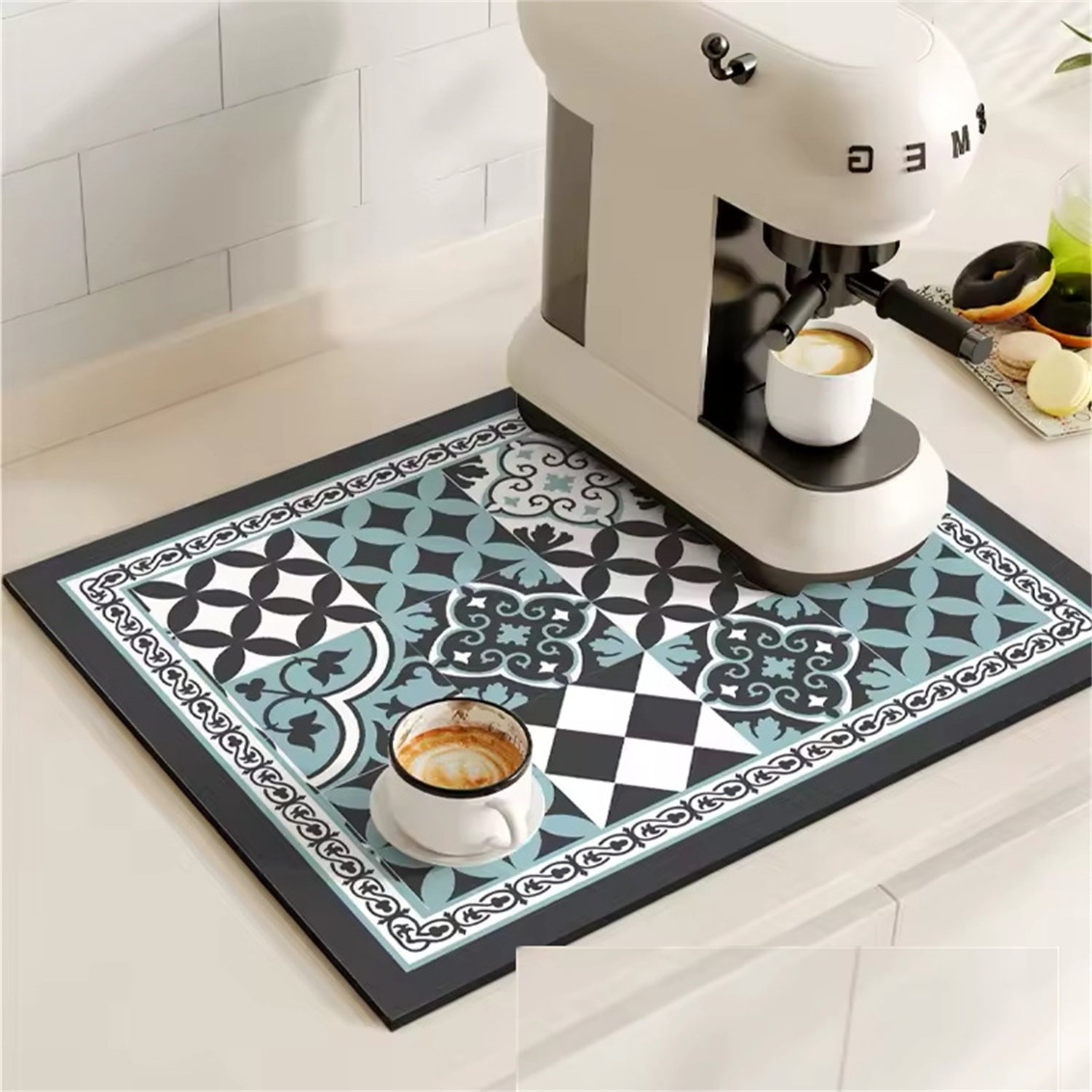 Retro Plaid Coffee Machine Mat Made Of Natural Rubber