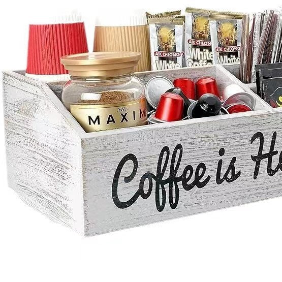 Wooden Grid Coffee Pod Storage Box Desktop Organizer