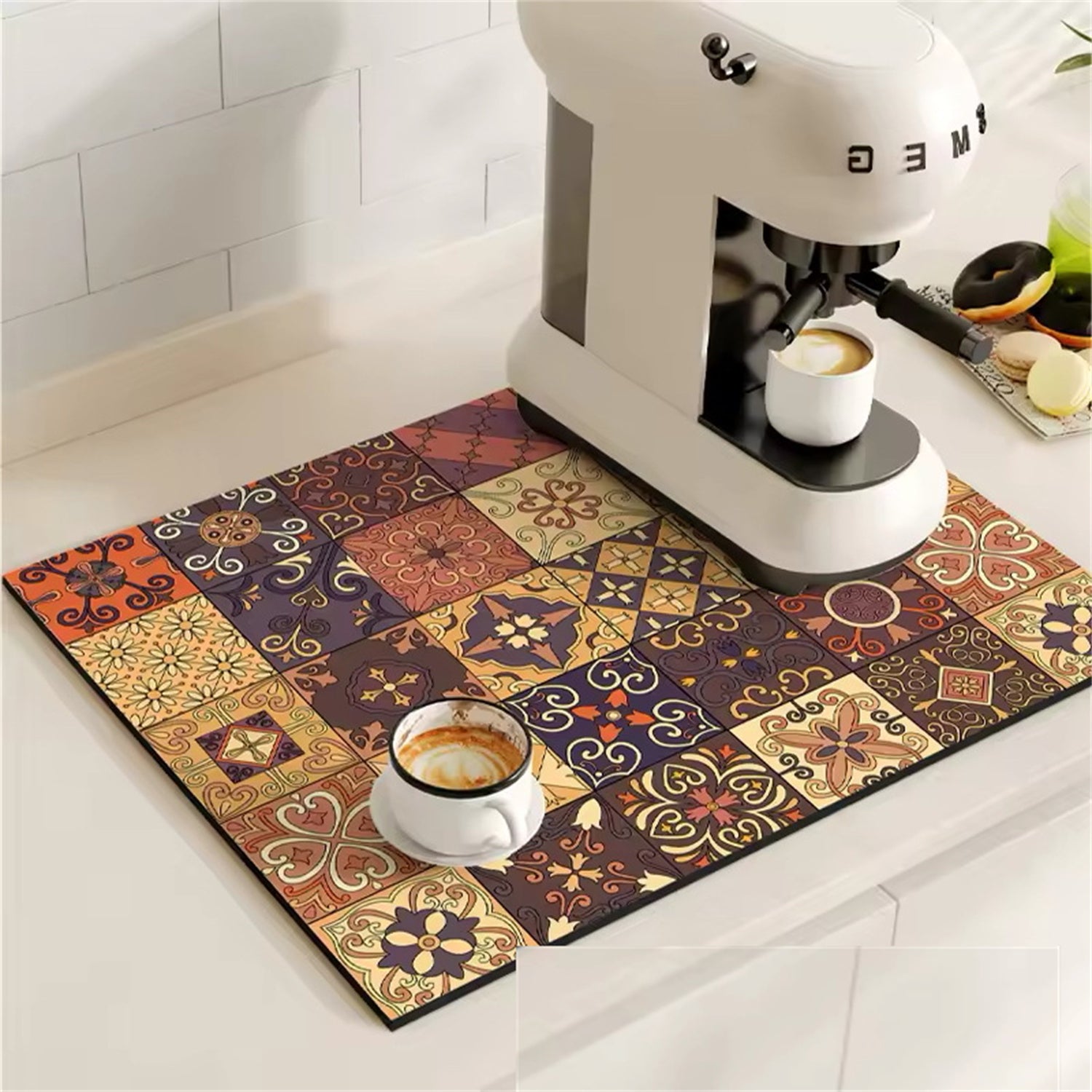 Retro Plaid Coffee Machine Mat Made Of Natural Rubber