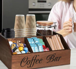 Wooden Grid Coffee Pod Storage Box Desktop Organizer