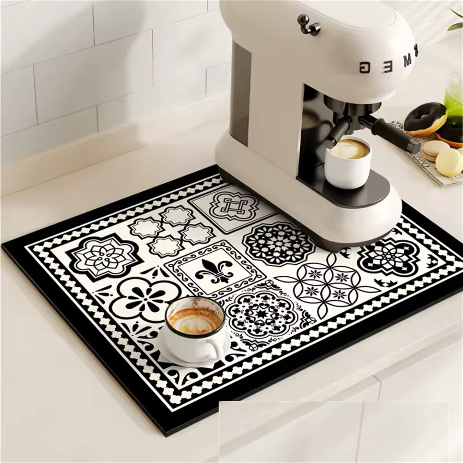 Retro Plaid Coffee Machine Mat Made Of Natural Rubber