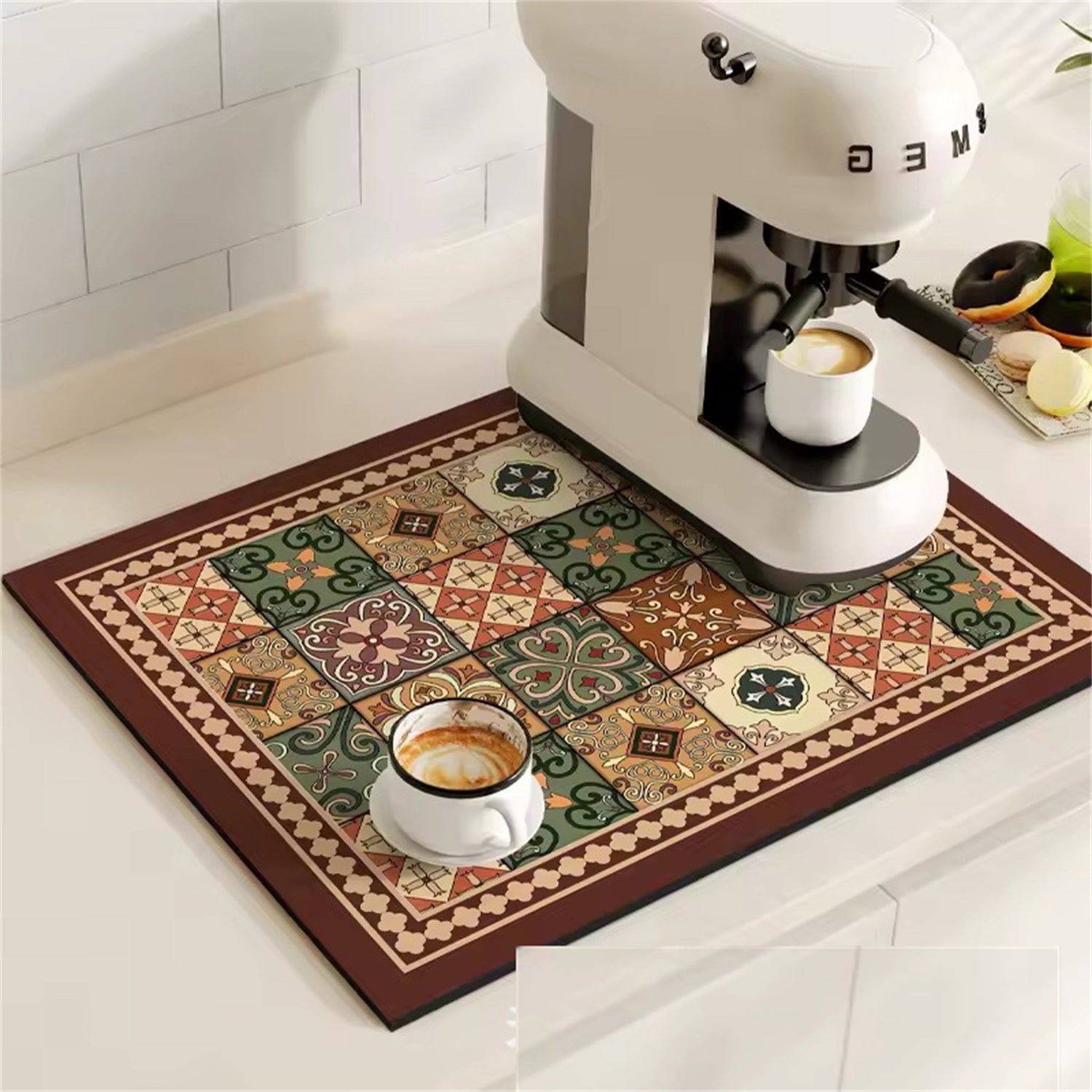 Retro Plaid Coffee Machine Mat Made Of Natural Rubber