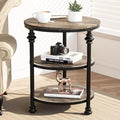 Retro Round Side Table | Solid Wood & Iron | Double-Tiered